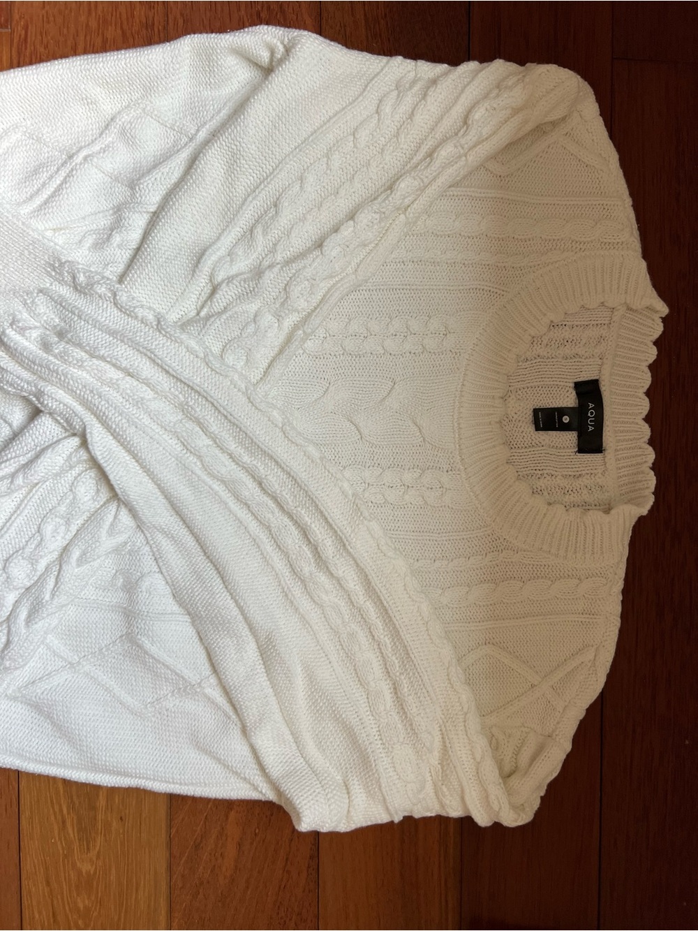 Aqua Ivory Cable-Knit Crewneck Sweater